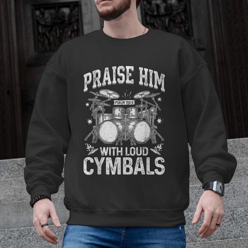Praise Him With Loud Cymbals Psalm 150-5 Vintage Drum Kit Men Graphic Sweatshirt - Downbeat Supply