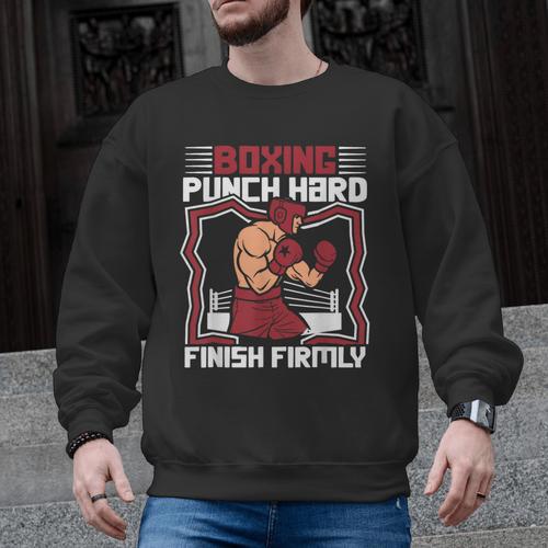 Punch Hard Finish Firmly Kickboxer Fan Muay Thai Boxing Men Graphic Sweatshirt - Nak Muay Co.