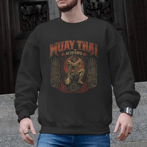 Retro Muay Thai Discipline Thai Boxing Warrior Art Men Graphic Sweatshirt - Nak Muay Co.
