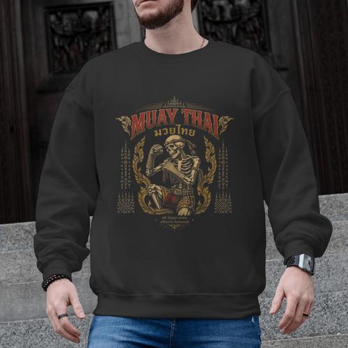 Retro Muay Thai Shorts Thai Boxing Fighter Style Skeleton Men Graphic Sweatshirt - Nak Muay Co.