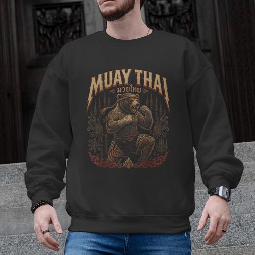 Retro Nak Muay Muay Thai Fighter Thai Boxing Gym Bear Men Graphic Sweatshirt - Nak Muay Co.