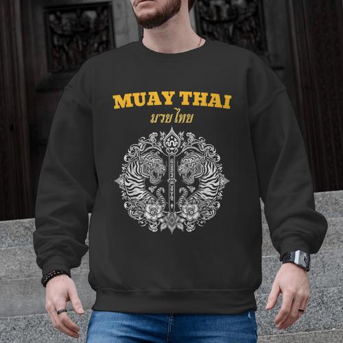 Sak Yant Muay Thai Art Tattoo Twin Tiger Kickboxing Thailand Men Graphic Sweatshirt - Nak Muay Co.