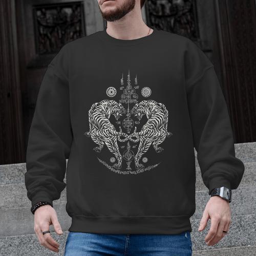 Sak Yant Thai Tattoo Twin Tiger For Muay Thai Fighter Boxing Men Graphic Sweatshirt - Nak Muay Co.