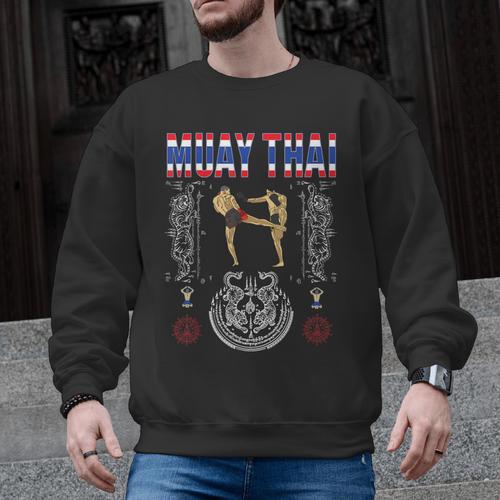 Sawadee Thai Traditional Sak Yant Thai Twin Tiger Muay Thai Men Graphic Sweatshirt - Nak Muay Co.