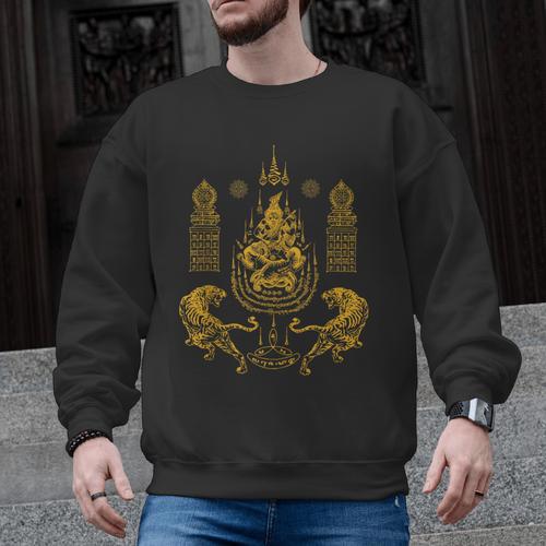 Sawadee Thai Traditional Sak Yant Thai Twin Tigers Muay Thai Men Graphic Sweatshirt - Nak Muay Co.