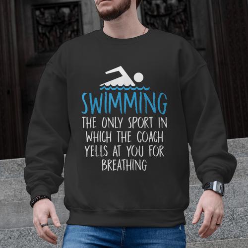 Swimming Coach Yells Breathing Swimmer Swim Team Men Graphic Sweatshirt - SwimGear Co