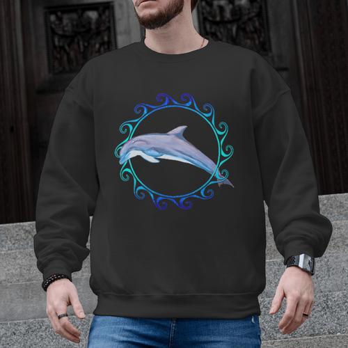 Swimming Dolphin Maori Sun Tribal Waves 2-Sided Men Graphic Sweatshirt - SwimGear Co