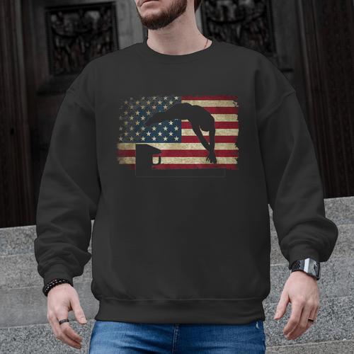 Swimming Swim Team Distressed American Flag USA Swimmer Men Graphic Sweatshirt - SwimGear Co