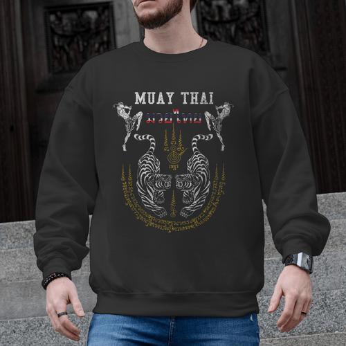 Twin Tiger Sak Yant Muay Thai Fighter Tee Martial Art Men Graphic Sweatshirt - Nak Muay Co.