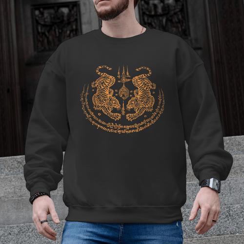 Twin Tiger Sak Yant Tattoo Muay Thai Thai Martial Arts Men Graphic Sweatshirt - Nak Muay Co.