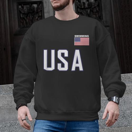 USA Flag Swim Swimming Sport Practice Equipment Men Women Men Graphic Sweatshirt - SwimGear Co