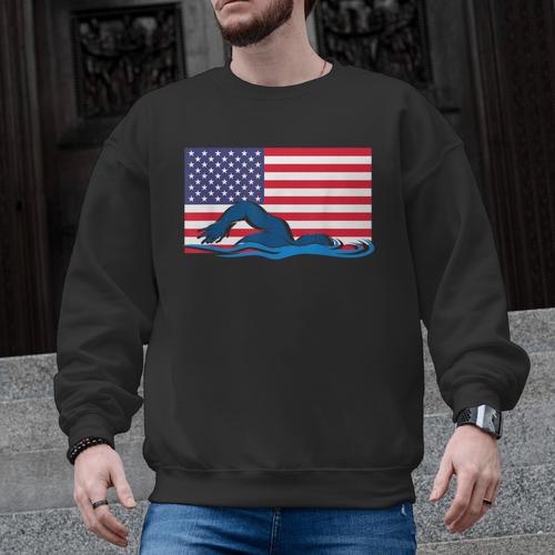 USA Flag Swimmer Swimming Sport Athlete Swim Swimming Men Graphic Sweatshirt - SwimGear Co