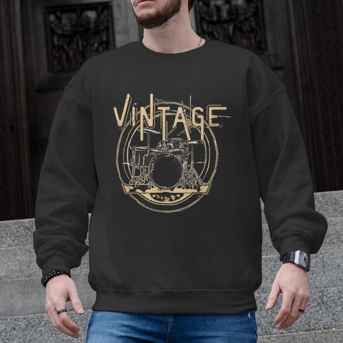 Vintage Drum Kit Men Graphic Sweatshirt - Downbeat Supply