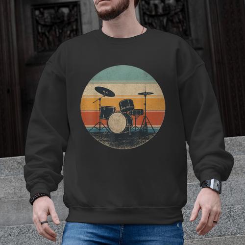Vintage Drum Kit Silhouette Retro Music Men Graphic Sweatshirt - Downbeat Supply