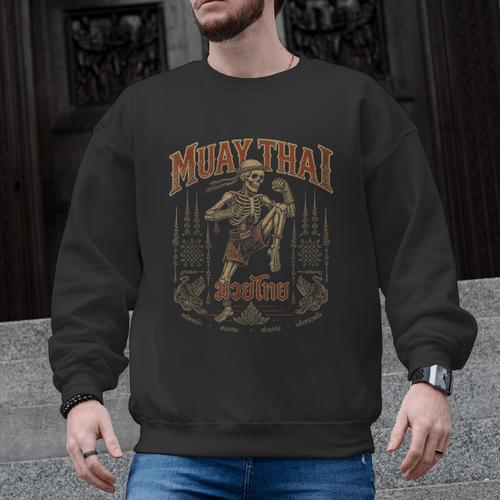 Vintage Muay Thai Belt Thai Boxing Warrior Fighter Skeleton Men Graphic Sweatshirt - Nak Muay Co.