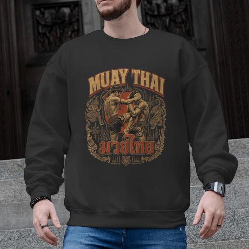 Vintage Muay Thai Thai Boxing Nak Muay Fighter Art Men Graphic Sweatshirt - Nak Muay Co.