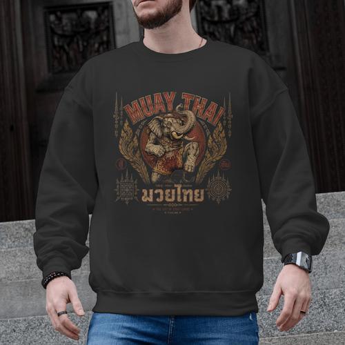 Vintage Muay Thai Chaiya Thai Boxing Fighter Style Elephant Men Graphic Sweatshirt - Nak Muay Co.
