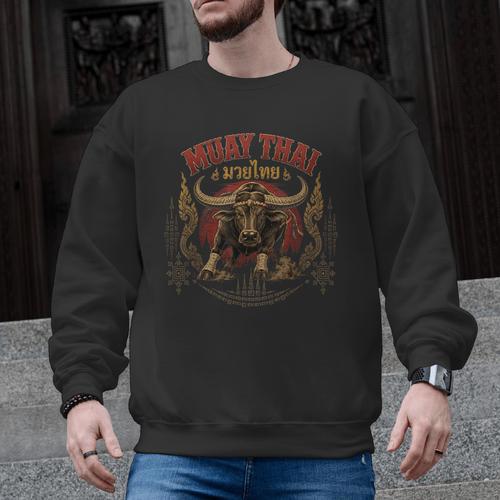 Vintage Muay Thai Dad Thai Boxing Fighter Father Buffalo Men Graphic Sweatshirt - Nak Muay Co.