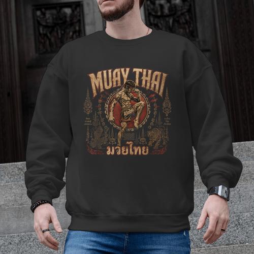 Vintage Muay Thai Wai Kru Thai Boxing Ritual Art Men Graphic Sweatshirt - Nak Muay Co.