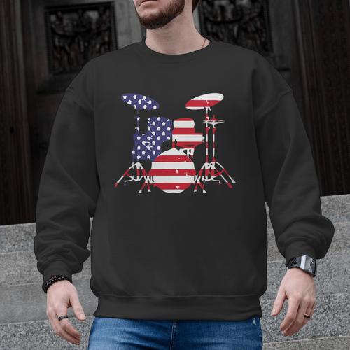 Women's American Flag Drum Kit Patriotic US Drum Art Men Graphic Sweatshirt - Downbeat Supply