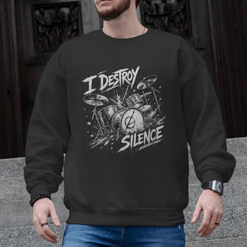 Women's Drum Kit I Destroy Silence Art Men Graphic Sweatshirt - Downbeat Supply