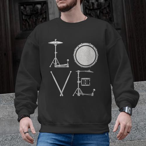 Women's Drum Kit Love Illustration For Music Enthusiasts Men Graphic Sweatshirt - Downbeat Supply