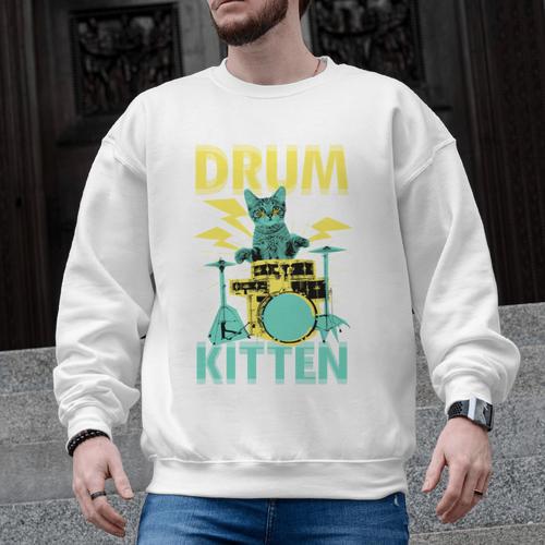 Cute Drummer Cat Drum Kitten Men Graphic Sweatshirt - Downbeat Supply