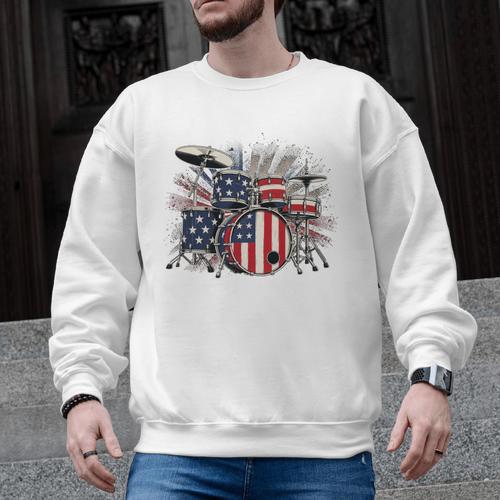 Drum Kit With American Flag Graphic For Musicians Men Graphic Sweatshirt - Downbeat Supply