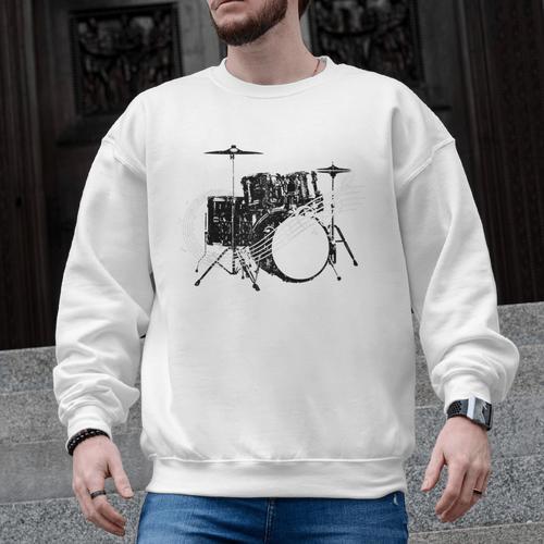 Drum Kit Drummer Band Musical Instrument Rock Music Raglan Baseball Tee Men Graphic Sweatshirt - Downbeat Supply