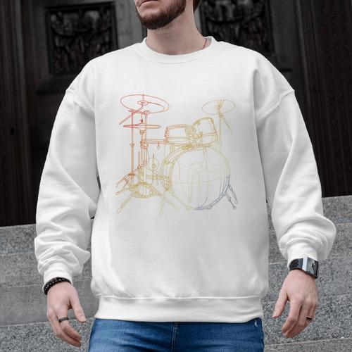 Drum Kit Vintage Look Music Concert Sweatshirt Men Graphic Sweatshirt - Downbeat Supply