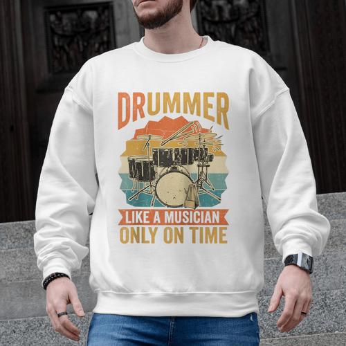 Drummer Like a Musician Only On Time Vintage Sunset Drum Kit Raglan Baseball Tee Men Graphic Sweatshirt - Downbeat Supply