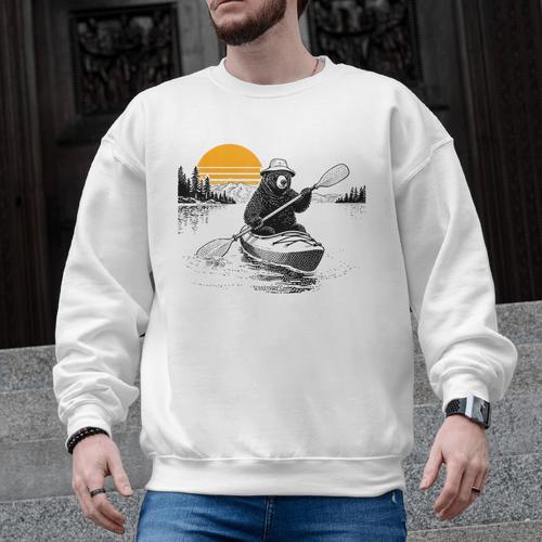 Kayaking Bear Retro Sunset Paddling Canoe Outdoor Adventure Men Graphic Sweatshirt - Paddle Life
