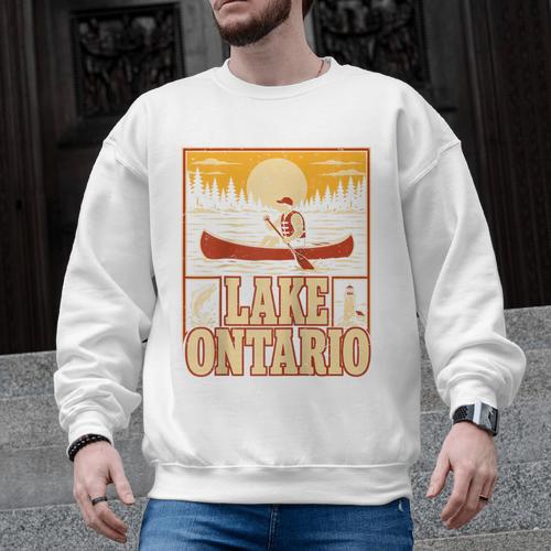 Lake Ontario Canoe Fishing Light House Sunset Retro Raglan Baseball Tee Men Graphic Sweatshirt - Paddle Life