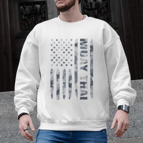 Muay Thai American Flag Camo Military Patriotic Men Graphic Sweatshirt - Nak Muay Co.