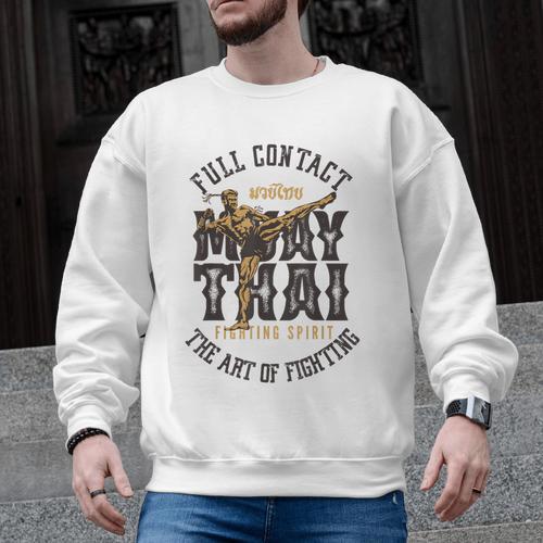 Muay Thai Fighter MMA Full Contact Retro Kickboxing Men Graphic Sweatshirt - Nak Muay Co.