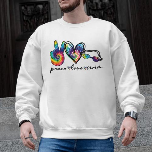 Peace Love Swim Tie Dye Swimmer Swimming Summer Trip Men Graphic Sweatshirt - SwimGear Co