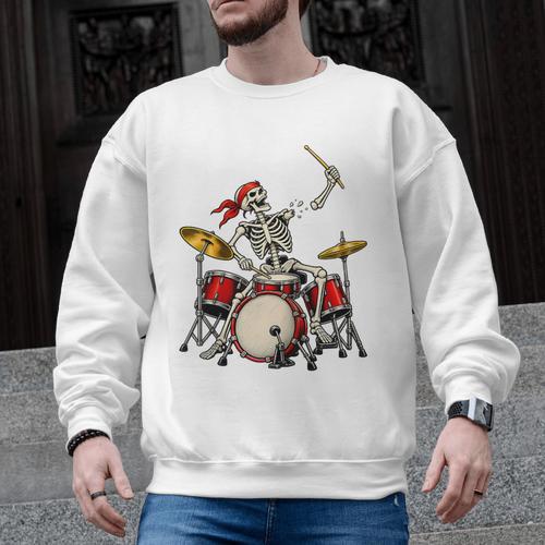 Skeleton Drummer Skull Drum Kit Halloween Raglan Baseball Tee Men Graphic Sweatshirt - Downbeat Supply