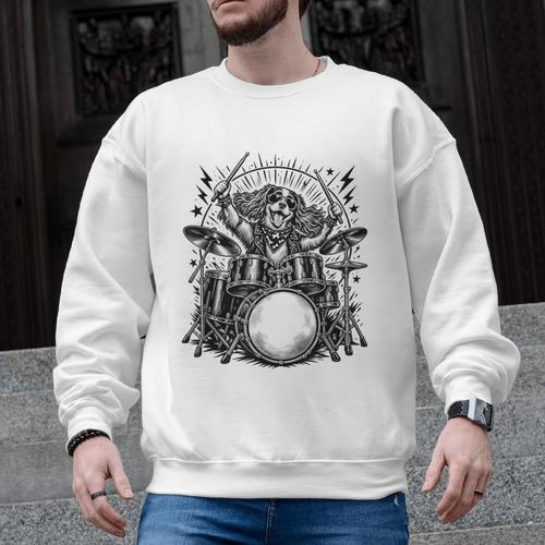Spaniel Rock Drum Kit Men Graphic Sweatshirt - Downbeat Supply