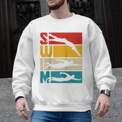 Swim Swimming Vintage Retro Swimmer Raglan Baseball Tee Men Graphic Sweatshirt - SwimGear Co
