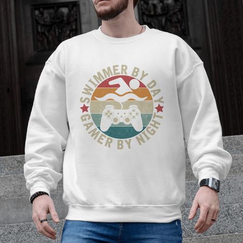 Swimmer By Day Gamer By Night Swimming Swim Gaming Men Graphic Sweatshirt - SwimGear Co
