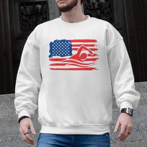 Vintage American Flag Swim Team Swimmer Funny Swimming Gift Men Graphic Sweatshirt - SwimGear Co