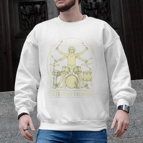 Vitruvian Drummer Drum Kit Music Lover Musician Men Raglan Baseball Tee Men Graphic Sweatshirt - Downbeat Supply