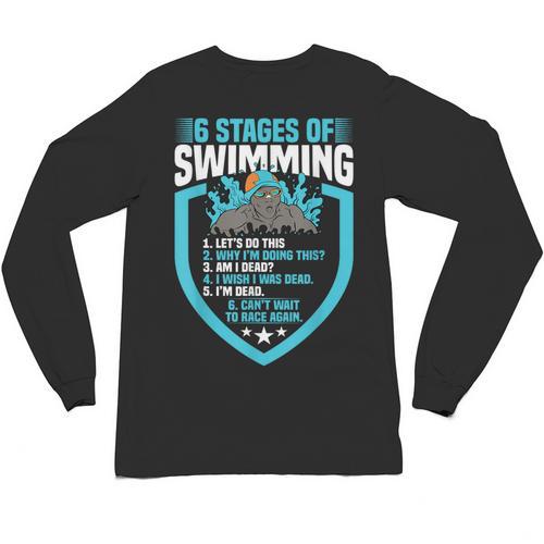 6 Stages Of Swimming Joke Sports Athlete Pool Swimmer Unisex Long Sleeve T-Shirt - SwimGear Co