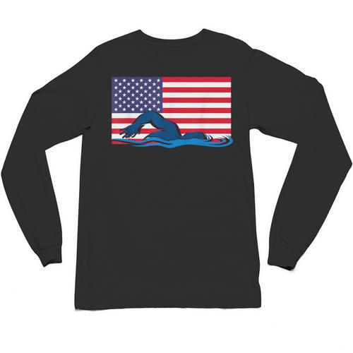 USA Flag Swimmer Swimming Sport Athlete Swim Swimming Unisex Long Sleeve T-Shirt - SwimGear Co