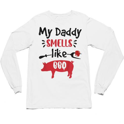 Kids My Daddy Smells Like BBQ Grilling Dad BBQ Dad Master Grill Unisex Long Sleeve T-Shirt - BBQ Dad Merch