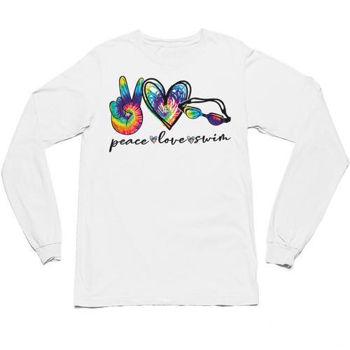 Peace Love Swim Tie Dye Swimmer Swimming Summer Trip Unisex Long Sleeve T-Shirt - SwimGear Co