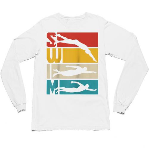 Swim Swimming Vintage Retro Swimmer Raglan Baseball Tee Unisex Long Sleeve T-Shirt - SwimGear Co