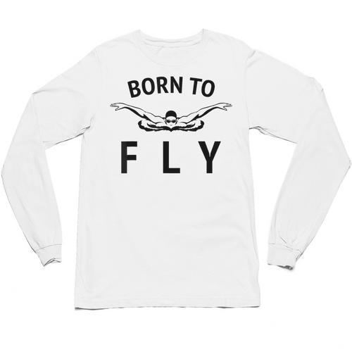 Swimmer Swim Team Born To Fly Butterfly Stroke Swimming Unisex Long Sleeve T-Shirt - SwimGear Co