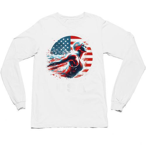 Swimming United States Apparel American Flag Swimming Unisex Long Sleeve T-Shirt - SwimGear Co