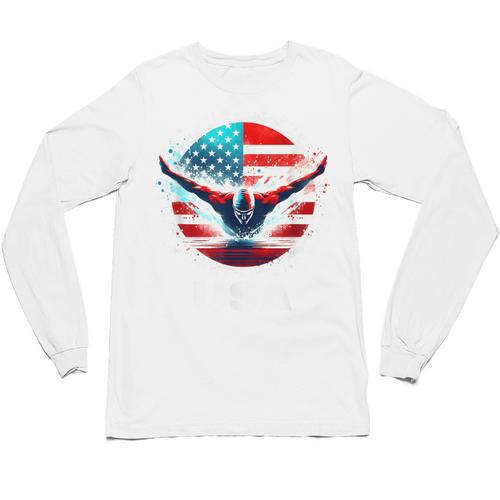 Swimming United States Shirt With American Flag Swimming Unisex Long Sleeve T-Shirt - SwimGear Co
